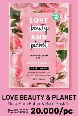 Promo Harga LOVE BEAUTY AND PLANET Sheet Mask Butter Rose 21 ml - Guardian