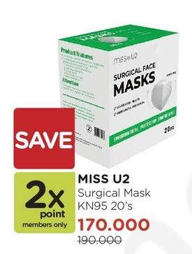 Promo Harga MISS U2 Surgical Face Masks 20 pcs - Watsons