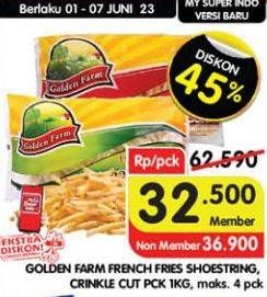 Promo Harga Golden Farm French Fries Crinkle, Shoestring 1000 gr - Superindo
