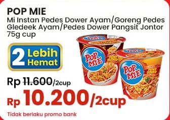 Promo Harga Indomie Pop Mie Instan Kuah Pedes Dower Ayam, Goreng Pedes Gledeek Ayam, Pedes Dower Pangsit Jontor 75 gr - Indomaret