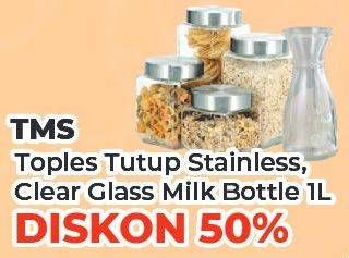 Promo Harga TMS Toples Tutup Stainless/Clear Glass Milk Bottle  - Yogya