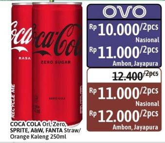 Coca Cola Ori, Zero, Sprite, A&W, Fanta Straw/Orange Kaleng 250ml