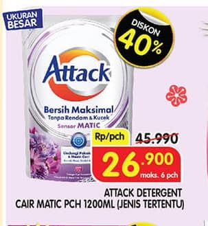 Promo Harga Attack Sensor Matic Detergent Liquid 1200 ml - Superindo