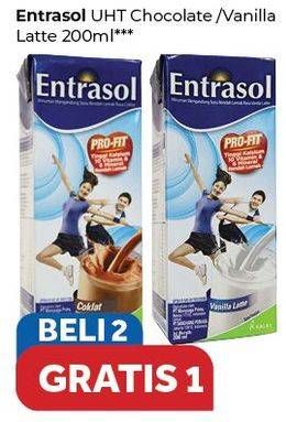 Promo Harga ENTRASOL Susu UHT Coklat, Vanilla Latte per 2 box 200 ml - Carrefour