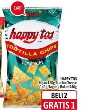 Promo Harga HAPPY TOS Tortilla Chips Nacho Cheese, Jagung Bakar/Roasted Corn, Hijau 140 gr - Alfamidi