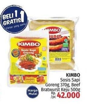 Promo Harga KIMBO Sosis Sapi Goreng 370gr/Beef Bratwurst Keju 500gr  - LotteMart