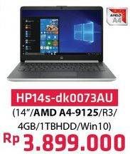 Promo Harga HP 14S-DK0073AU | Laptop AMD A4 - 4GB - 1TB - 14 inch  - Hypermart