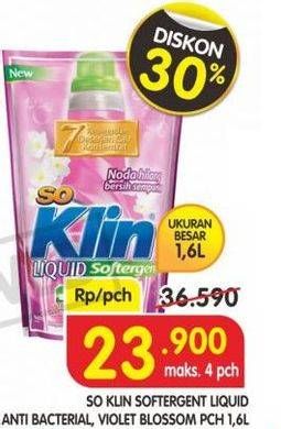 Promo Harga SO KLIN Liquid Detergent + Anti Bacterial Biru, + Anti Bacterial Violet Blossom 1600 ml - Superindo