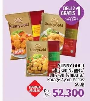 Promo Harga SUNNY GOLD Chicken Nugget/Tempura/Karage Ayam Pedas 500gr  - LotteMart
