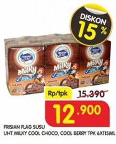 Promo Harga FRISIAN FLAG Susu UHT Milky Cool Choco, Cool Berry per 6 pcs 115 ml - Superindo