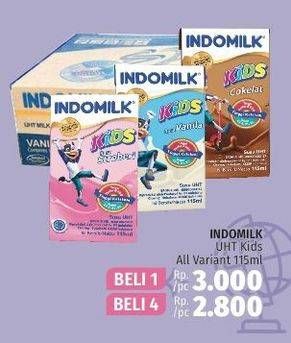 Promo Harga INDOMILK Susu UHT Kids Cokelat, Full Cream, Vanila 115 ml - LotteMart