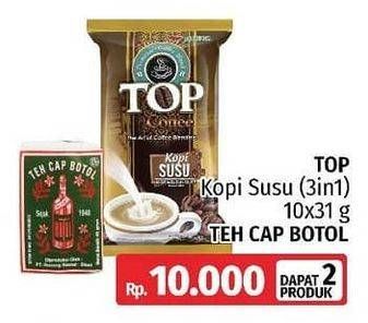 Promo Harga TOP COFFEE Kopi Susu + TEH CAP BOTOL Teh Bubuk  - LotteMart