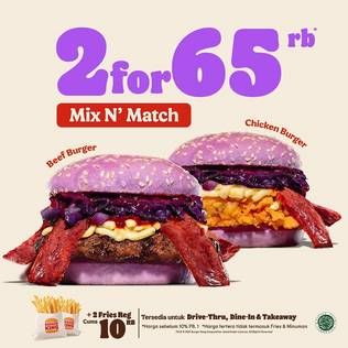 Promo Harga BURGER KING Burger Purple Seoul Beef Burger, Purple Seoul Chicken Burger  - Burger King