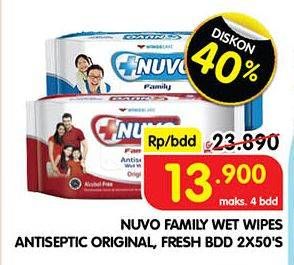 Promo Harga Nuvo Wet Wipes Antiseptic Original, Fresh 50 sheet - Superindo