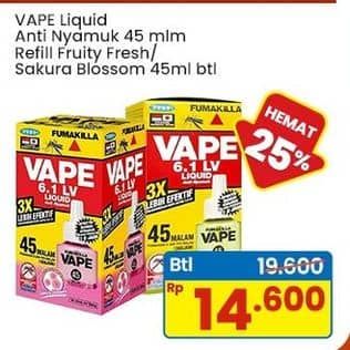 Promo Harga Fumakilla Vape Elektric Liquid Reffil Fruity Fresh, Sakura Blossom 45 ml - Indomaret