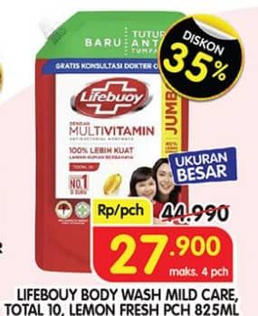 Promo Harga Lifebuoy Body Wash Mild Care, Total 10, Lemon Fresh 850 ml - Superindo