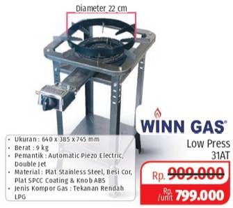Promo Harga WINN GAS Gas Cooker Low Pressure  - Lotte Grosir