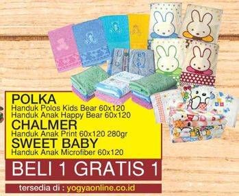 Promo Harga POLKA Handuk Polos Kids Bear/Anak Happy Bear / CHALMER Handuk Anak Print 280g / SWEET BABY Handuk Anak Microfiber 60x120  - Yogya