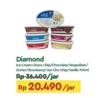 Promo Harga Diamond Ice Cream Vanilla With Chocolate Chip, Cokelat, Neapolitan, Durian, Stroberi, Vanila, Chocolate With Chocolate Chip 700 ml - TIP TOP