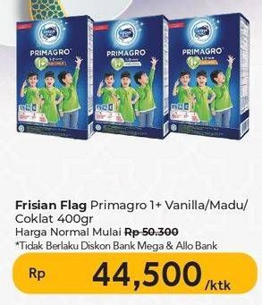Promo Harga Frisian Flag Primagro 1+ Cokelat, Madu, Vanilla 400 gr - Carrefour