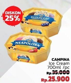 Promo Harga CAMPINA Ice Cream Neapolitan, Blueberry Choco Chunk 700 ml - LotteMart