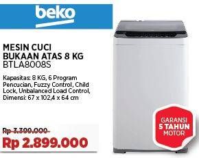 Promo Harga Beko BTLA8008S Mesin Cuci Top Load 8Kg  - COURTS