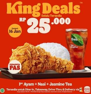 Promo Harga BURGER KING King Deals Ayam + Nasi + Teh Original  - Burger King