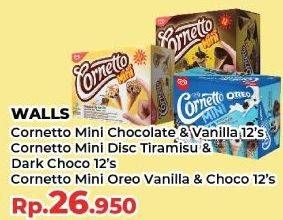 Promo Harga Walls Cornetto Mini Chocolate Vanilla, Tiramisu Dark Chocolate, Oreo per 12 pcs 28 ml - Yogya