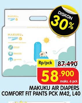 Promo Harga Makuku Comfort Fit Diapers Pants L40, M42 40 pcs - Superindo