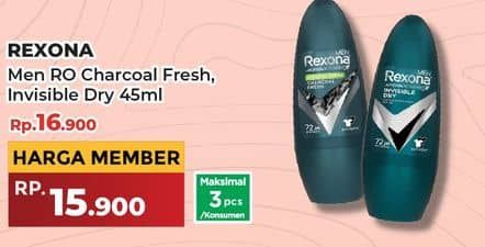 Promo Harga Rexona Men Deo Roll On Charcoal Fresh, Invisible Dry 45 ml - Yogya