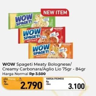 Promo Harga WOW Spageti Meaty Bolognese, Cream Carbonara, Aglio Olio 75 gr - Carrefour