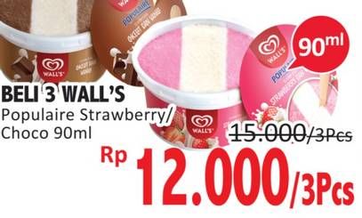 Promo Harga WALLS Populaire Chocolate Vanilla, Strawberry Vanilla 90 ml - Alfamidi