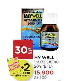 Promo Harga MY WELL Vitamin D3 1000 IU 20 pcs - Watsons
