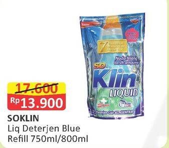 Promo Harga SO KLIN Liquid Detergent + Anti Bacterial Biru 800 ml - Alfamart