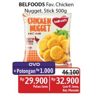 Promo Harga Belfoods Nugget Chicken Nugget, Chicken Nugget Stick 500 gr - Alfamidi