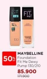 Maybelline Fit Me Dewy and Smooth Foundation 30 ml Diskon 50%, Harga Promo Rp85.900, Harga Normal Rp171.900, Varian : 130/210