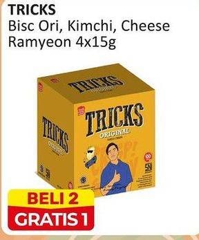 Promo Harga Tricks Biskuit Kentang Original, Kimchi, Cheese Ramyeon per 4 pcs 15 gr - Alfamart