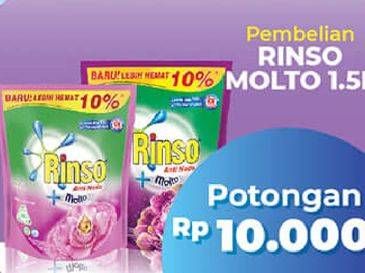 Promo Harga RINSO Liquid Detergent + Molto Pink Rose Fresh, + Molto Purple Perfume Essence 1500 ml - Hypermart