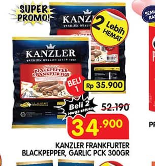 Promo Harga Kanzler Frankfurter Black Pepper, Garlic 300 gr - Superindo