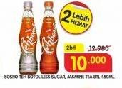 Promo Harga SOSRO Teh Botol Less Sugar, Jasmine per 2 botol 450 ml - Superindo