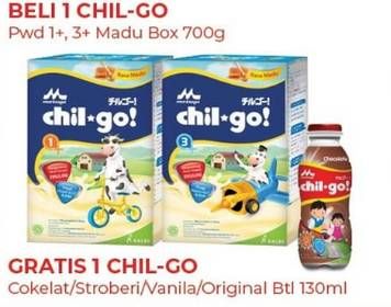 Beli 1 CHIL-GO Pwd 1+, 3+ Madu Box 700g Gratis 1 CHIL-GO Cokelat/Stroberi/Vanila/Original Btl 130ml