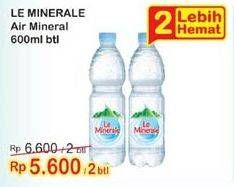 Promo Harga LE MINERALE Air Mineral per 2 botol 600 ml - Indomaret