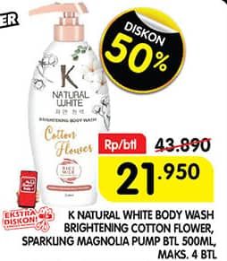 Promo Harga K Natural White Body Wash Cotton Flower, Sparkling Magnolia 500 ml - Superindo
