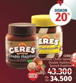 Promo Harga CERES Choco Spread Duo Milk Hazelnut, Choco, Double Hazelnut, Hazelnut  - LotteMart