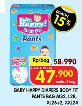 Promo Harga Baby Happy Body Fit Pants XL26+2, XXL24, M32, L28 24 pcs - Superindo