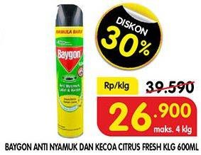 Promo Harga BAYGON Insektisida Spray Citrus Fresh 600 ml - Superindo