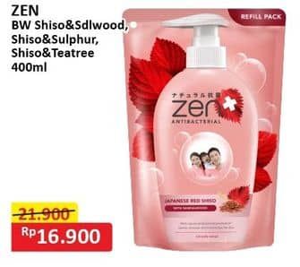 Promo Harga ZEN Anti Bacterial Body Wash Shiso Sandalwood, Shiso Sulphur, Shiso Tea Tree 400 ml - Alfamart