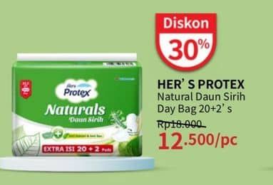 Hers Protex Naturals Daun Sirih 22 pcs Diskon 30%, Harga Promo Rp12.500, Harga Normal Rp18.000