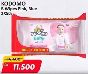 Promo Harga Kodomo Baby Wipes Rice Milk Pink, Classic Blue 50 pcs - Alfamart
