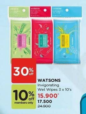 Promo Harga WATSONS Invigorating Wet Tissue per 3 pouch 10 pcs - Watsons